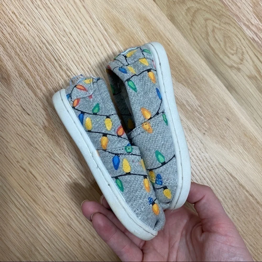 Toms Christmas Lights Loafers Sz 5 Toddler Alpargata Shoes Baby Gray